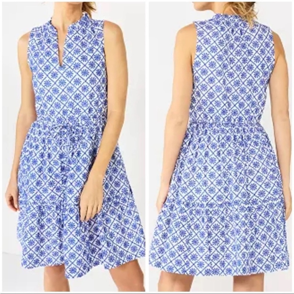 Draper James Blue and White Sleeveless Printed Sundress